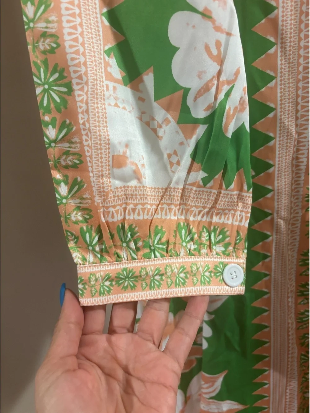 NWT Boho Floral Button Front Maxi Dress Green Peach Long Sleeve Small - Picture 6 of 7